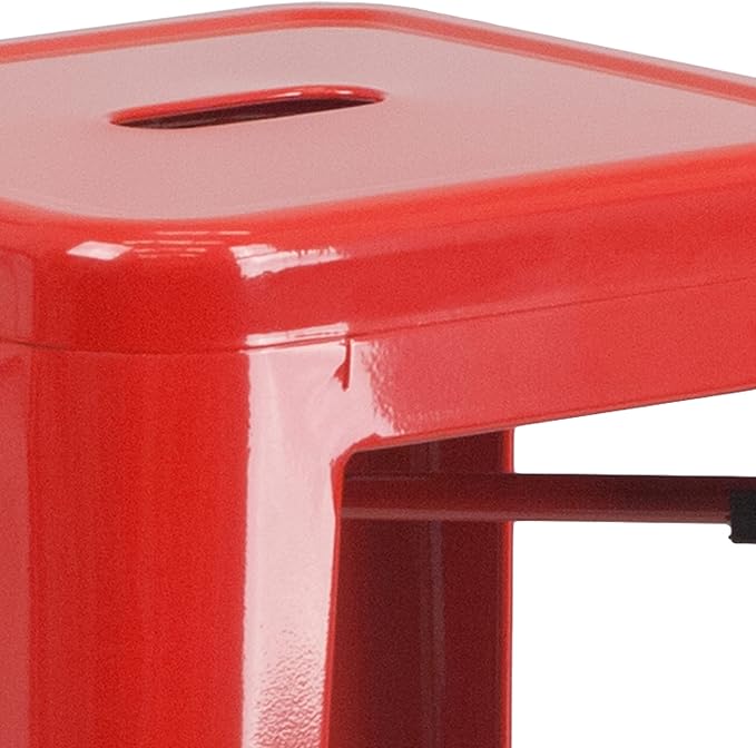 Flash Furniture Lily 4 Pack Commercial Grade 30" High Backless Red Metal - Image 8