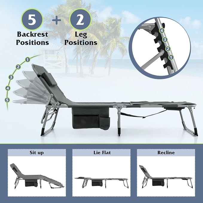 GYMAX Tanning Chair, 330LBS Beach Lounge Chair - Image 4