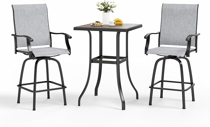 MFSTUDIO 3 Piece Outdoor Swivel Bar Set, Outdoor Bar Table and Chairs Set by MFSTUDIO