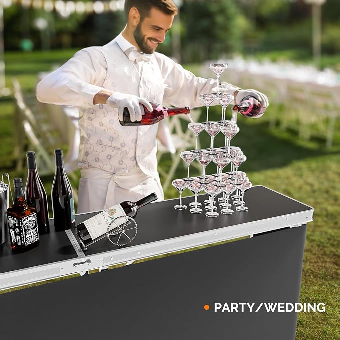 VINGLI 43" Portable Bar Table, 3-Tier Shelves, Carry Bag，Mobile Bar Table - Image 2