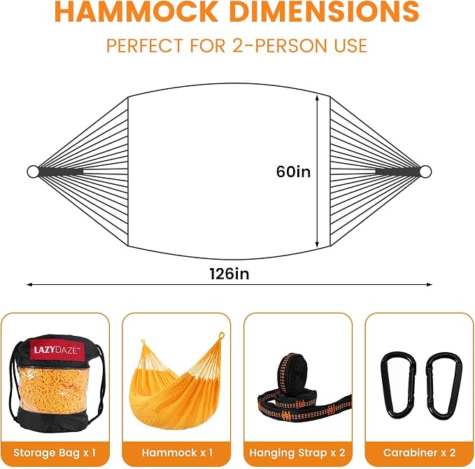 Lazy Daze Hammocks Handwoven Mayan Hammock, 10.5 FT Soft Rope Double Hammocks - Image 3
