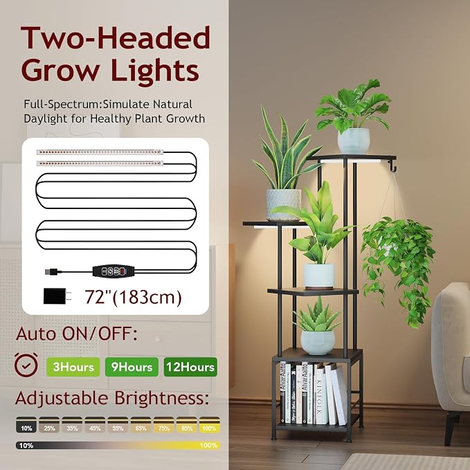 Plant Stand Indoor with Grow Light, 5-Tiered Tall Plant Stand Indoor, Metal - Image 3