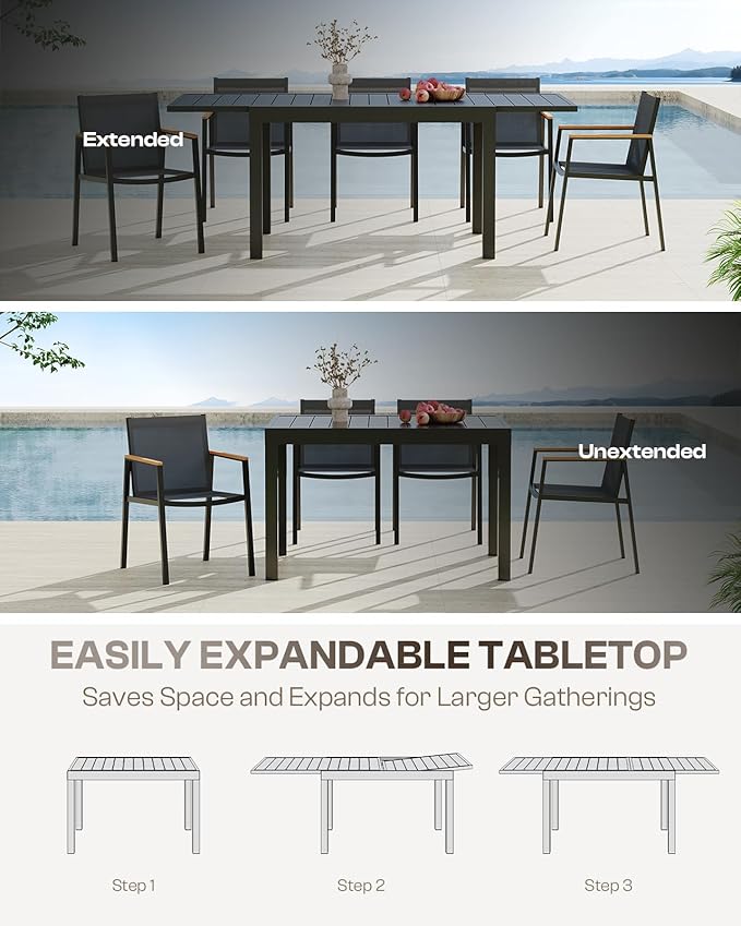 Expandable Outdoor Patio Dining Table Set - Image 2