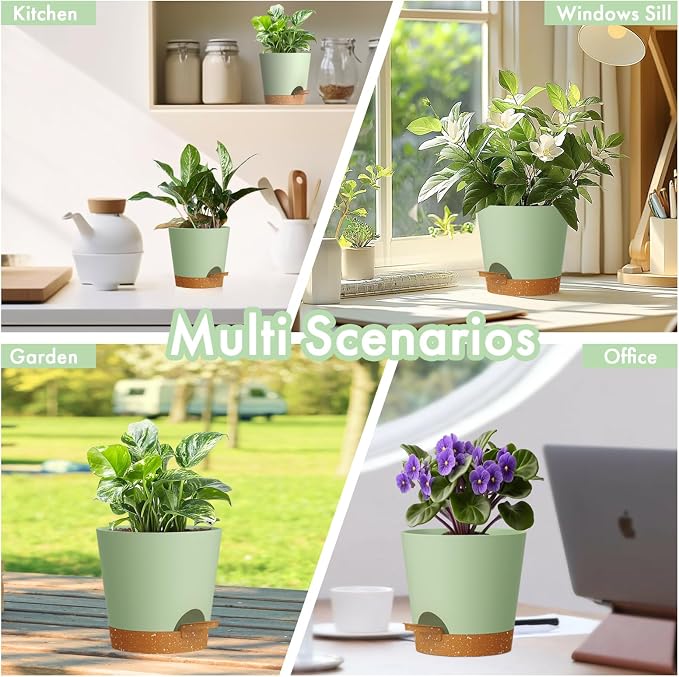 4 inch Self Watering Pots for Indoor Outdoor Plants, 6 Pack Plastic Flower - Image 6