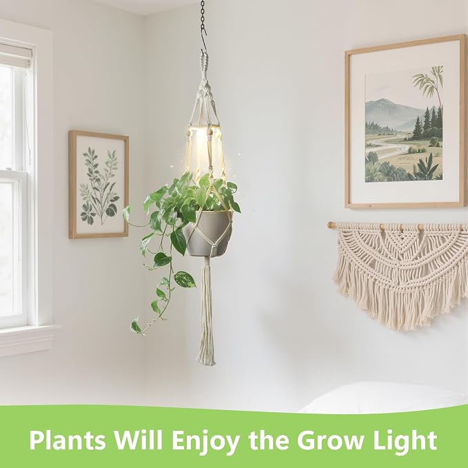 Macrame Plant Hanger with Grow Light: 2 Pack Boho Hanging Planters with Light - Image 3