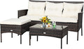 Tangkula 3 Pieces Patio Conversation Set, Outdoor PE Rattan Wicker Furniture by TANGKULA