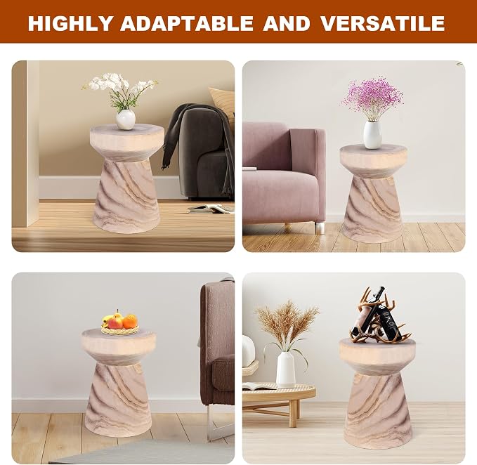Athaliah Wooden Side Table, 15.8" Hand Carved Rustic Wood Tree Stump End Table - Image 6