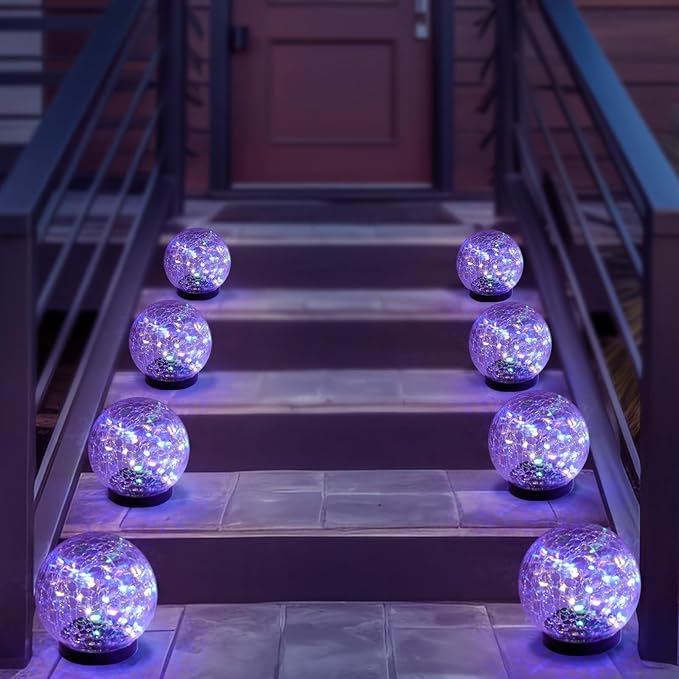 Solar Garden Lights Outdoor Waterproof, 4 Pack Cracked Glass Ball Light - Image 7