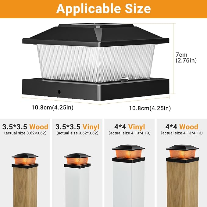 btfarm 4x4 Solar Flame Post Cap Lights Outdoor, 4 Pack Flickering Flame Fence - Image 4