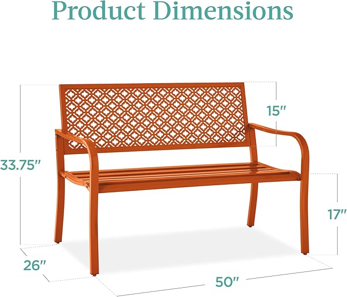 Best Choice Products Outdoor Bench 2-Person Metal Steel Benches Furniture - Image 2