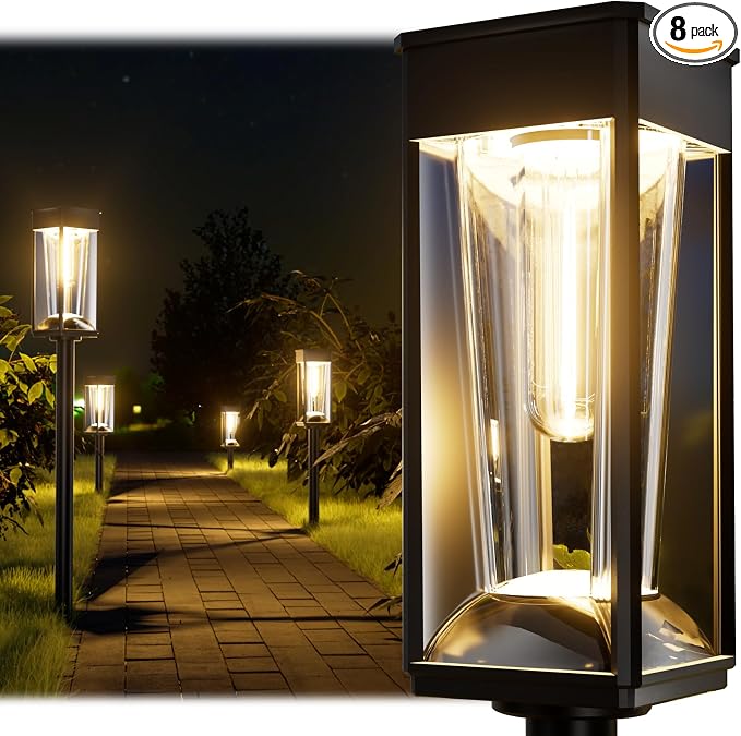 Solar Pathway Lights 2-in-1 Warm&Cool, 8 Pack Bright Solar Lights Outdoor by BITPOTT