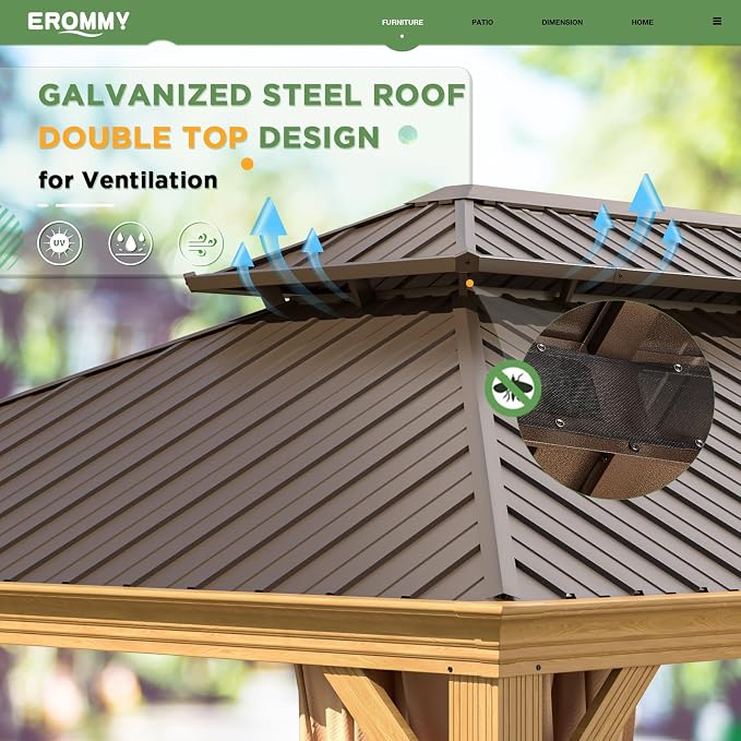 EROMMY 14'x20' Gazebo, Galvanized Steel Double Roof - Image 5