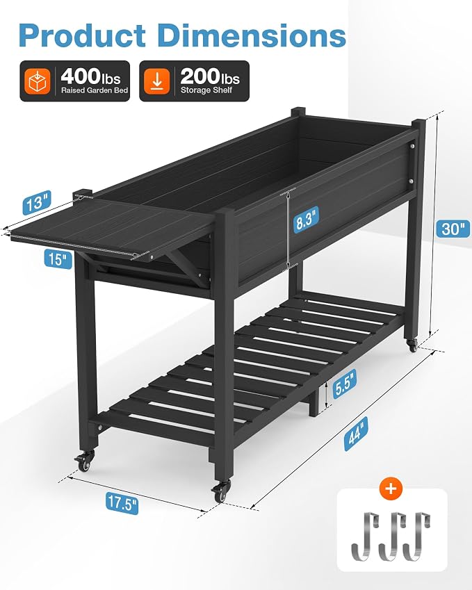 YEFU Raised Garden Bed with Legs: 57x18x30in Elevated Poly Planter with Wheels - Image 7