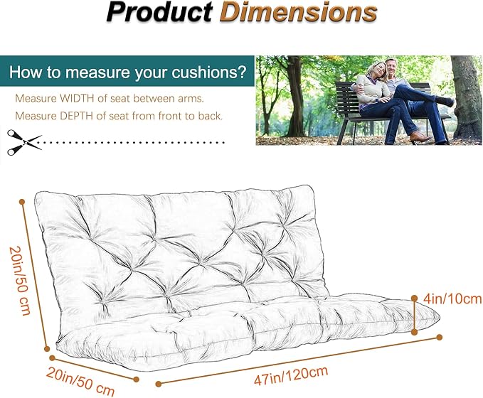 2-3 Seat Swing Replacement Cushion, Outdoor Bench Cushions - Image 6