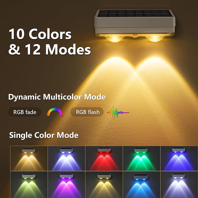 VOLISUN Solar Fence Lights 16 Pack, Warm White, Cool White and RGB Color Glow - Image 3