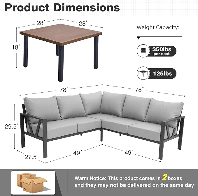 Outdoor Furniture Set, 6 Pieces Outdoor Couch Sectional, L Shaped Metal Patio - Image 7