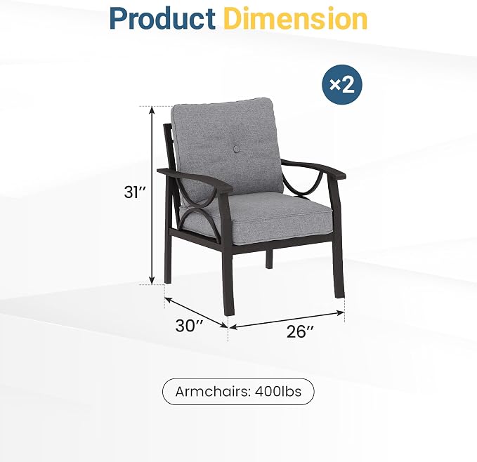 RoyalCraft 2 Pieces Outdoor Single Sofa, All-Weather Patio Metal Armchair - Image 2