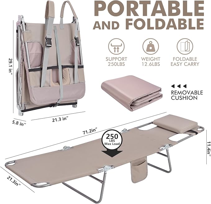 3 in 1 Women Comfort Backpack Beach Tanning Lounge Chair - Image 2