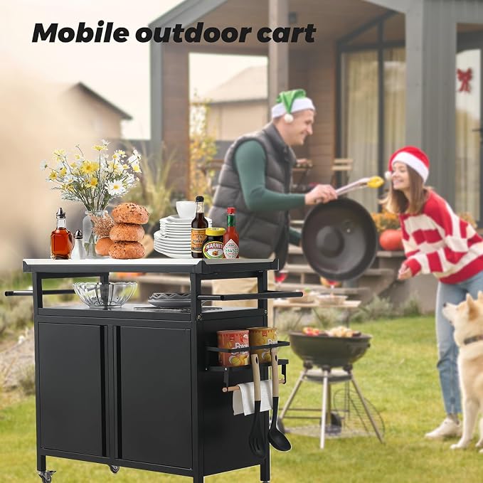 Nexaio XL Rolling Bar Grill Cart Outdoor Patio Furniture, Outdoor Grill Table - Image 6