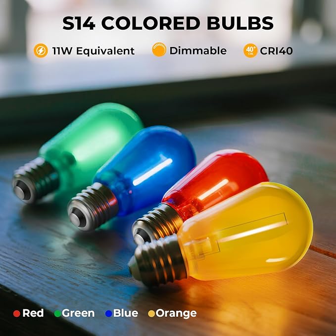 24 Pack S14 Colored LED String Light Bulbs, 1W Plastic Shatterproof Replacement - Image 4