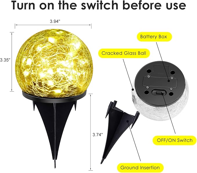 2 Pack 60 LED Solar Garden Lights Outdoor Decoration, Cracked Glass Solar Globe - Image 6