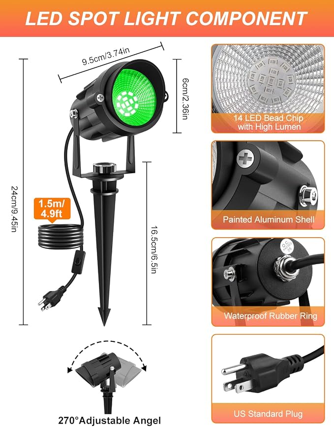 Green LED Spot Lights Outdoor, 14 LED Landscape Lighting - Image 3