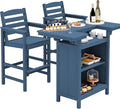 SERWALL Outdoor Bar Table Set – HDPE Blue Patio Bar Cabinet by SERWALL