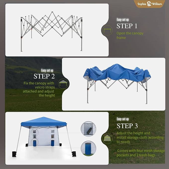 Sophia & William Canopy Tent Pop Up 12x12ft Base/9x9ft Top Easy Set Up Tent - Image 6