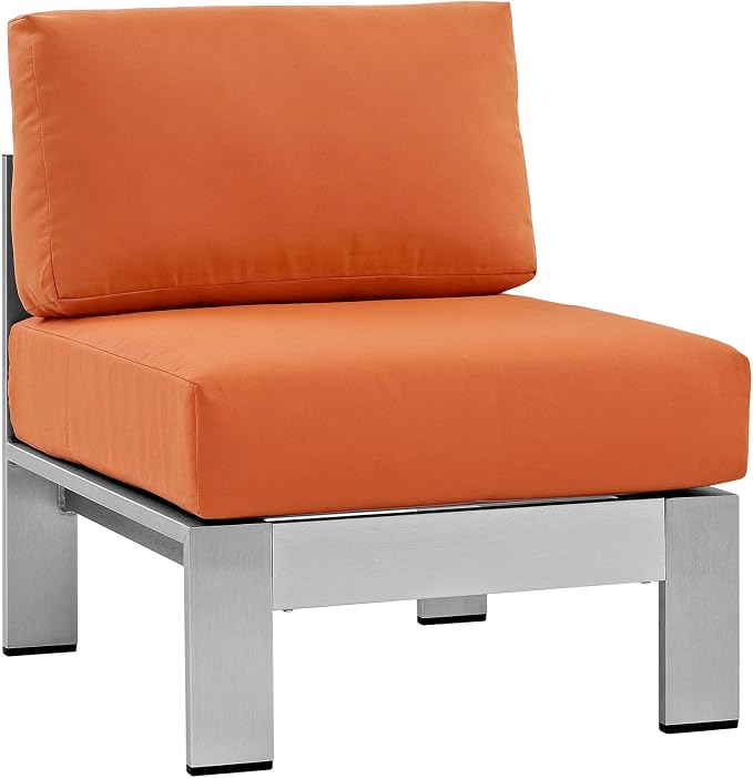 Modway Shore 6-Piece Aluminum Outdoor Patio Sectional Sofa Set in Silver Orange - Image 6