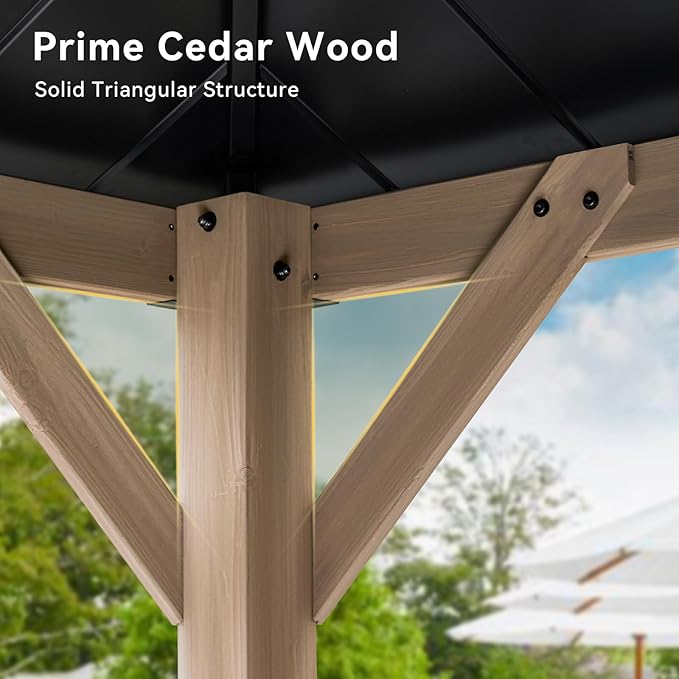 Aoxun 12' x 16' Outdoor Wood Gazebo, Hardtop Gazebo Permanent Wooden Pavilion - Image 6