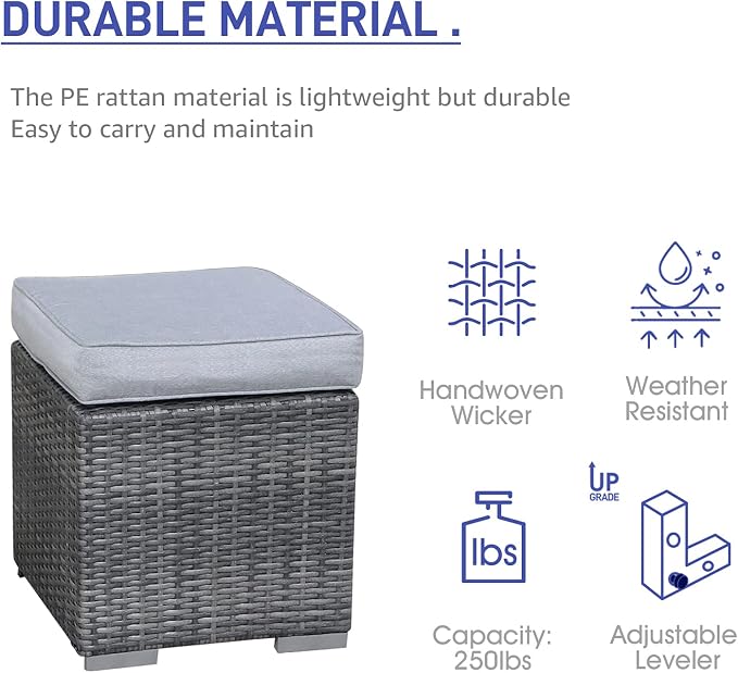 Patiorama 2 Pieces Assembled Outdoor Patio Ottoman, Indoor Outdoor All-Weather - Image 6