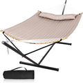 Double Hammock with 12 FT Stand, 2 Person Curved Bar Hammock with Stand by MansionHome
