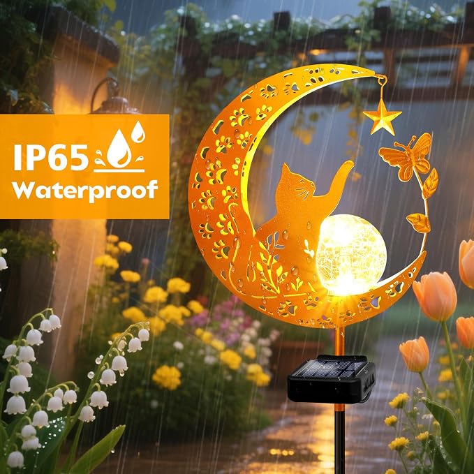 YJFWAL Garden Solar Cat Lights Pathway Stake Lights Glass Globe - Image 2