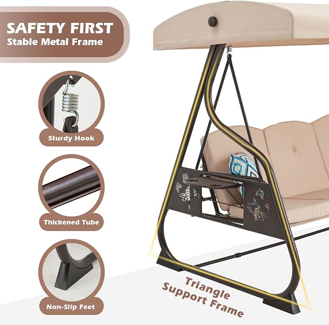 3-Seat Patio Porch Swing 800LBS Outdoor Swing - Image 3