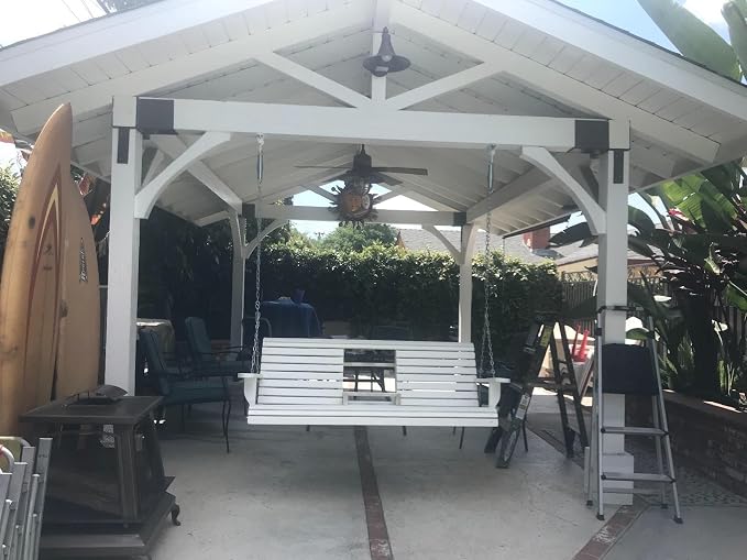 5 Ft Wooden Porch Swing with Flip Cup Holder, Swing Chair Bench with Hanging - Image 4
