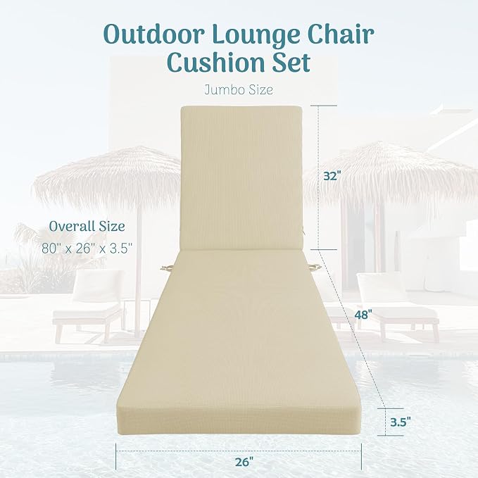 Codi Chaise Lounge Cushions Outdoor, Pool Lounges Chair Cushion Set, Waterproof - Image 3