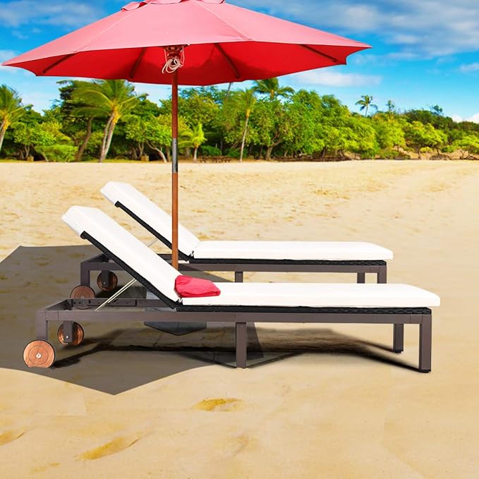 Tangkula 2PS Patio Chaise Lounge Chair, Outdoor Rattan Lounger Recliner Chair - Image 4