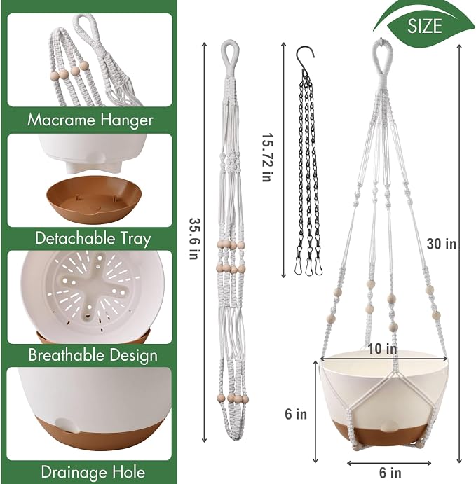 10 Inch Hanging Planters for Indoor Plants, Outdoor Hanging Plant Pot - Image 4