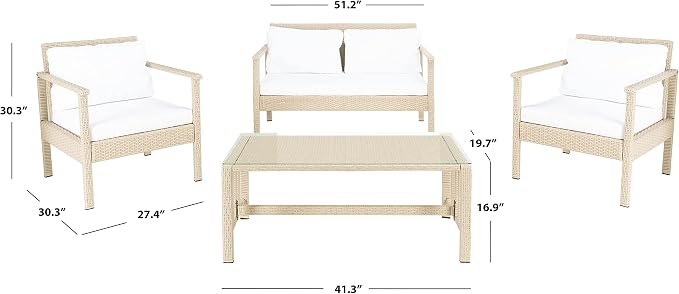 Safavieh Outdoor Collection Garnen Beige Wicker Cushion 4-Piece Living Set - Image 4