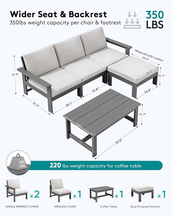 SERWALL Outdoor Sectional Sofa Set, 5-piece Outdoor Modula Couch Set - Image 2