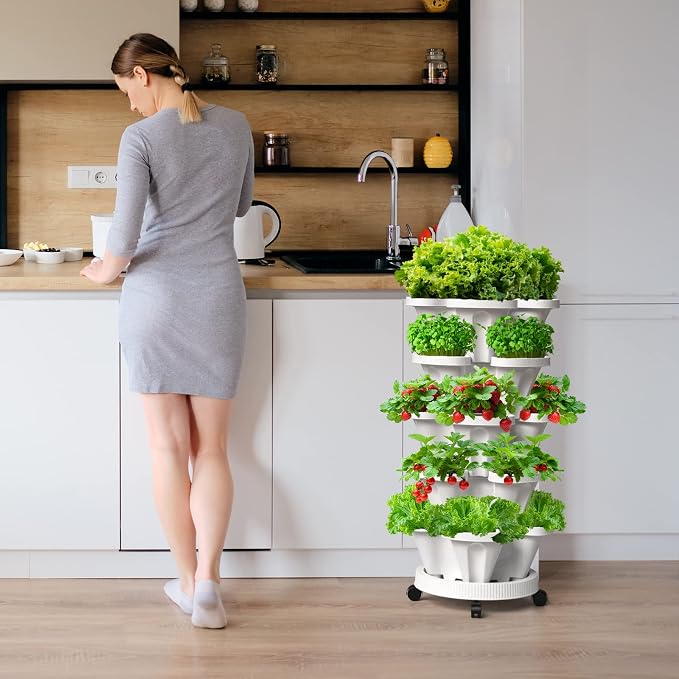 7 Tiered Strawberry Vertical Planter 2 Pack, Stackable Tower Garden Planter - Image 6