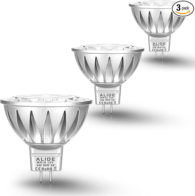 ALIDE MR16 GU5.3 LED Bulbs 50W Halogen Equivalent, 2700K Warm White, MR16 5W by ALIDE