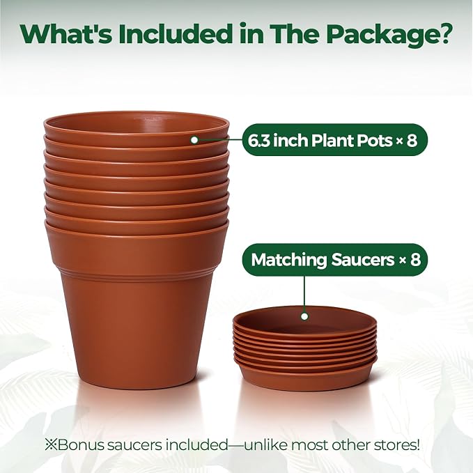 T4U 6 Inch Plant Pot 8-Pack, Plastic Planter - Image 6