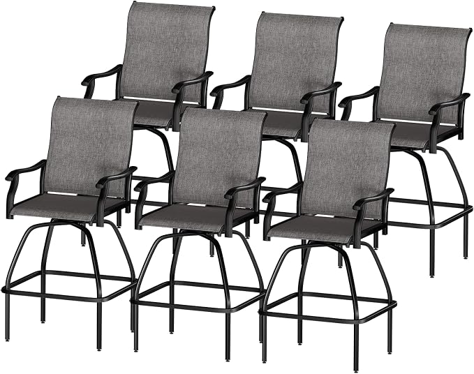LEVELEVE Patio Bar Set 6pcs Swivel Bar Stools Outdoor Bistro Textilene by Enjoyyourlife