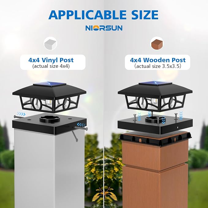 NIORSUN Solar Post Lights Outdoor, Fence Post Solar Lights Warm White Outdoor - Image 3