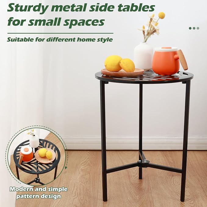 Party Zealot Set of 2 Small Round Metal Side Tables, 13-Inch Black Outdoor End - Image 5