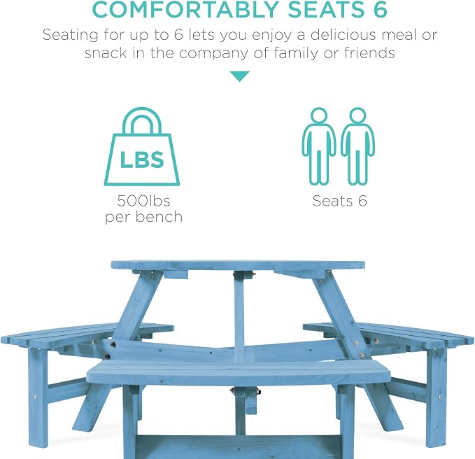 Best Choice Products 6-Person Circular Outdoor Wooden Picnic Table - Image 4