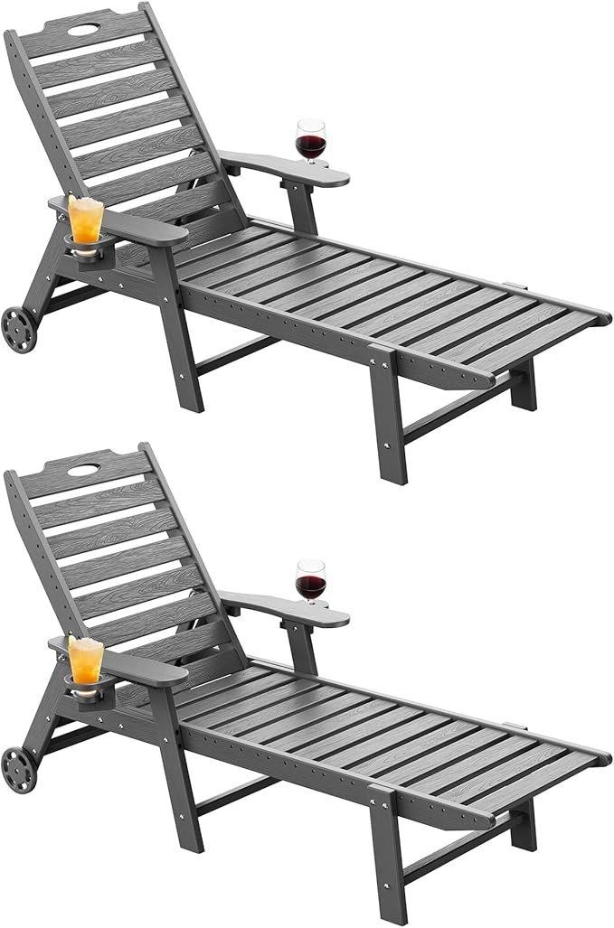 Carauci Lounge Chair Outdoor Set of 2, HDPE Chaise Lounge by Carauci