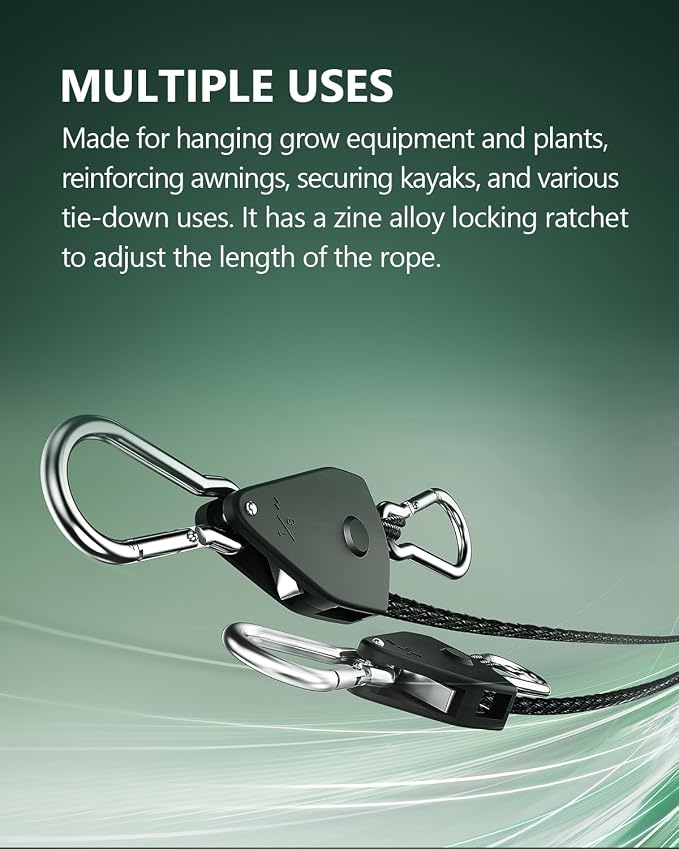2-Pack 1/8” Adjustable Rope Hanger, Heavy Duty Ratchet Tie Down Strap - Image 2
