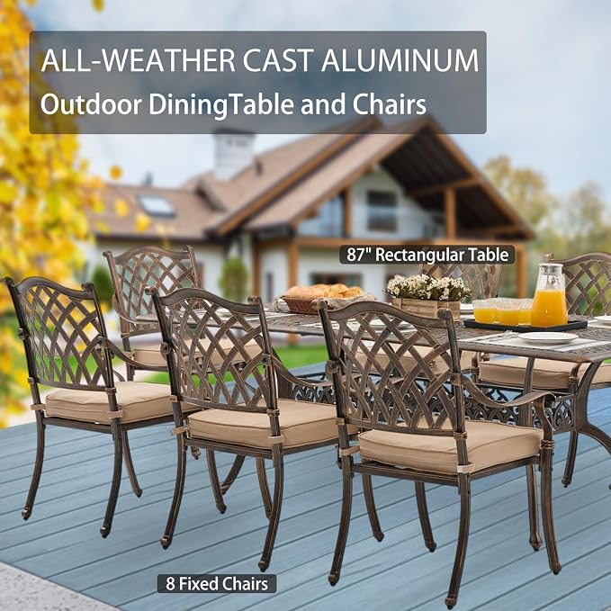 9-Piece Cast Aluminum Patio Furniture, Outdoor Dining Sets - Image 4